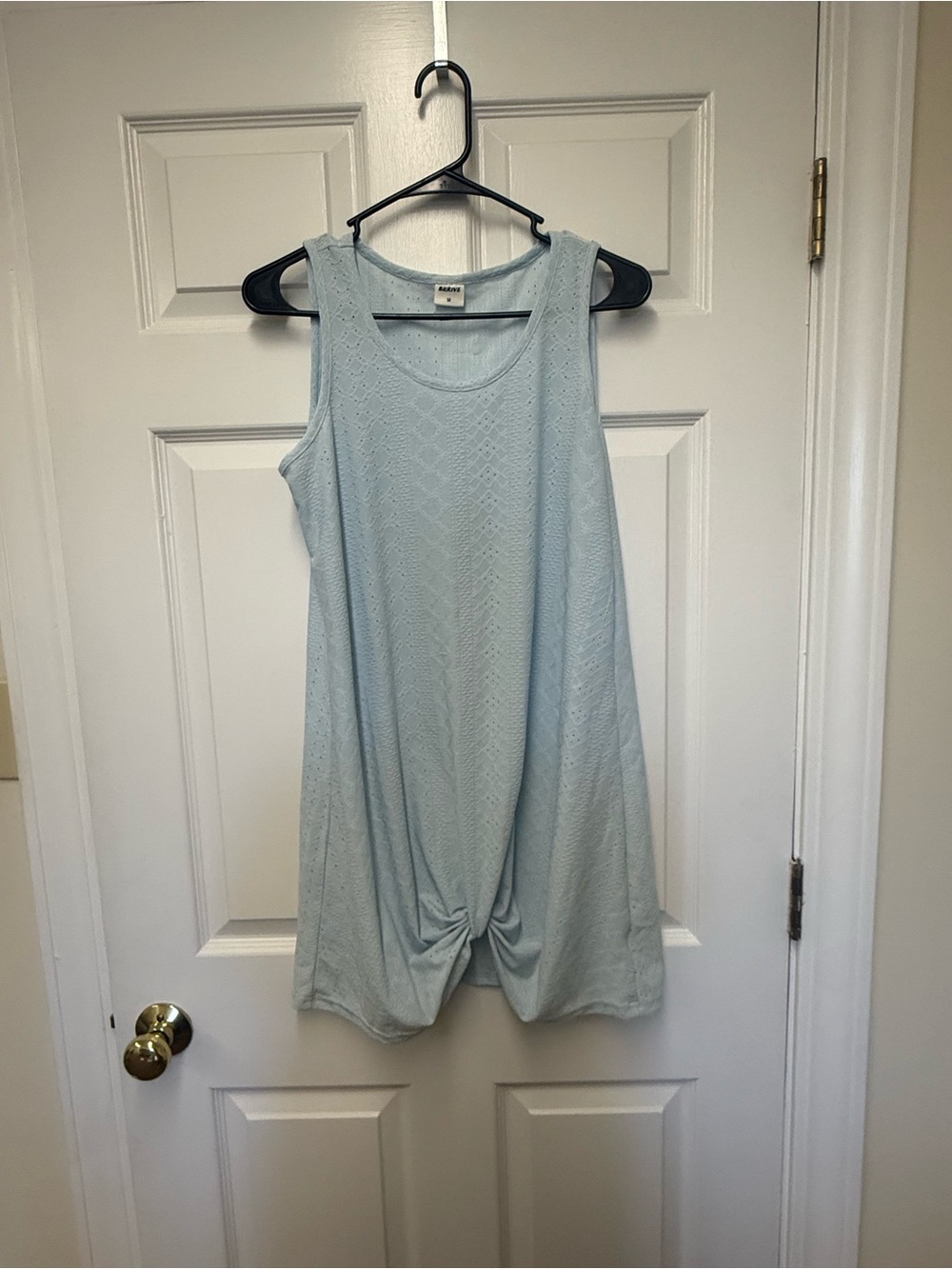 Light Blue Sleeveless Knot-Front Tank Top — Women's Casual Knit